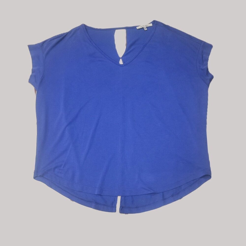 Naked Zebra Blue/Periwinkle V-Neck Short Sleeved Blouse w/Back Cutouts - Size M - Picture 6 of 10